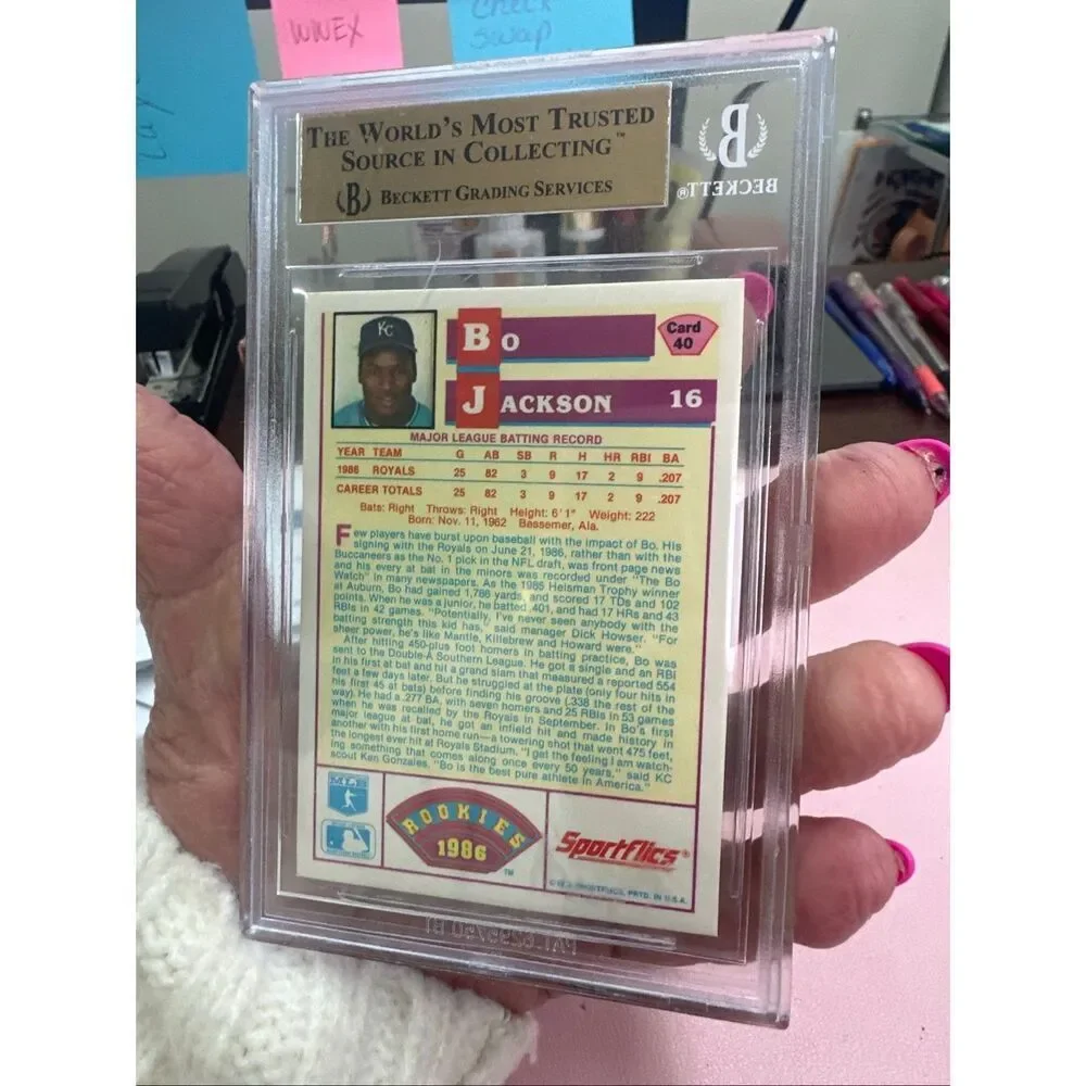 1986 Sportflics Bo Jackson Rookie #40. BGS 9.5 Gem Mint. Royal RC. Rare Halo Gra